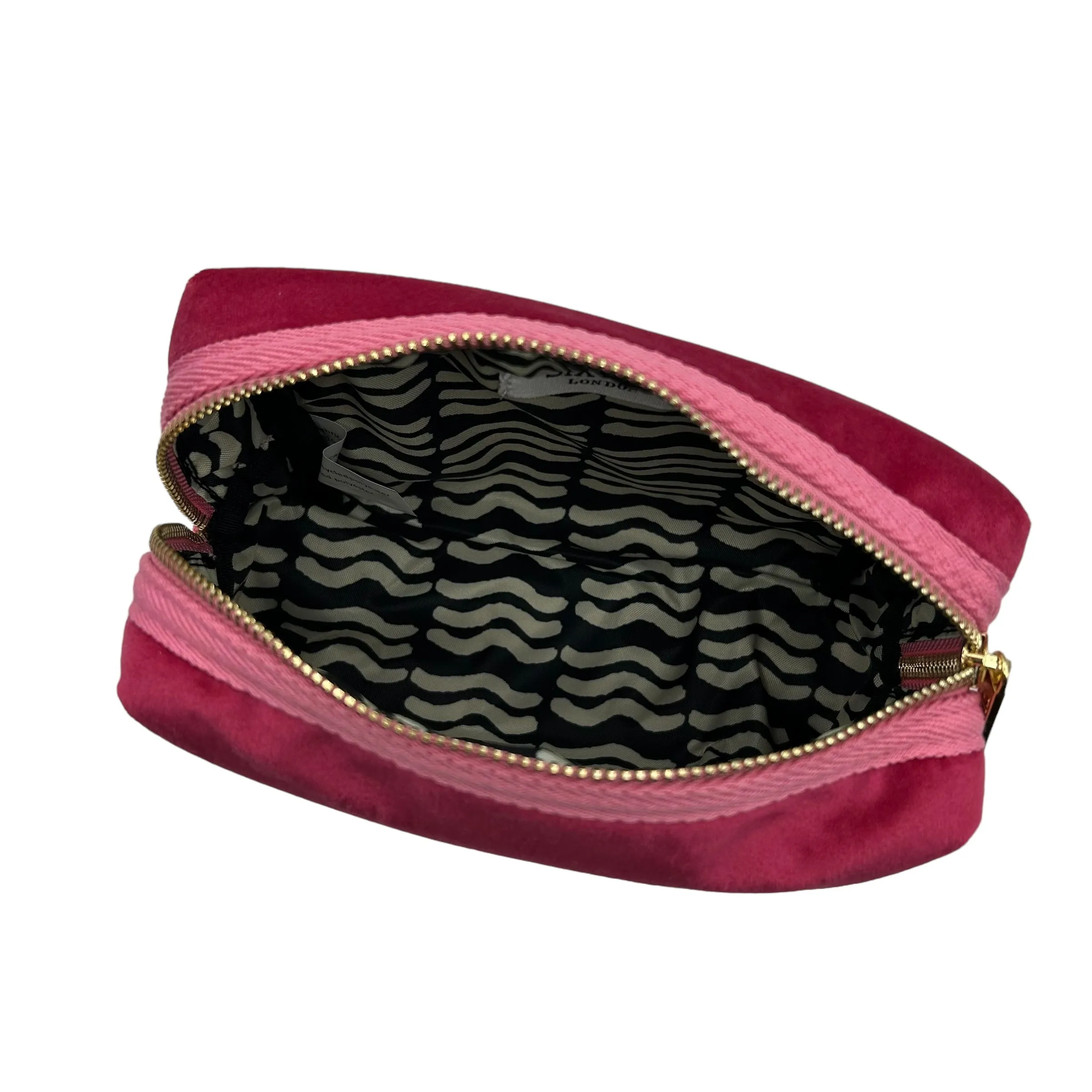 Bright pink make-up bag & jewelled insect - recycled velvet