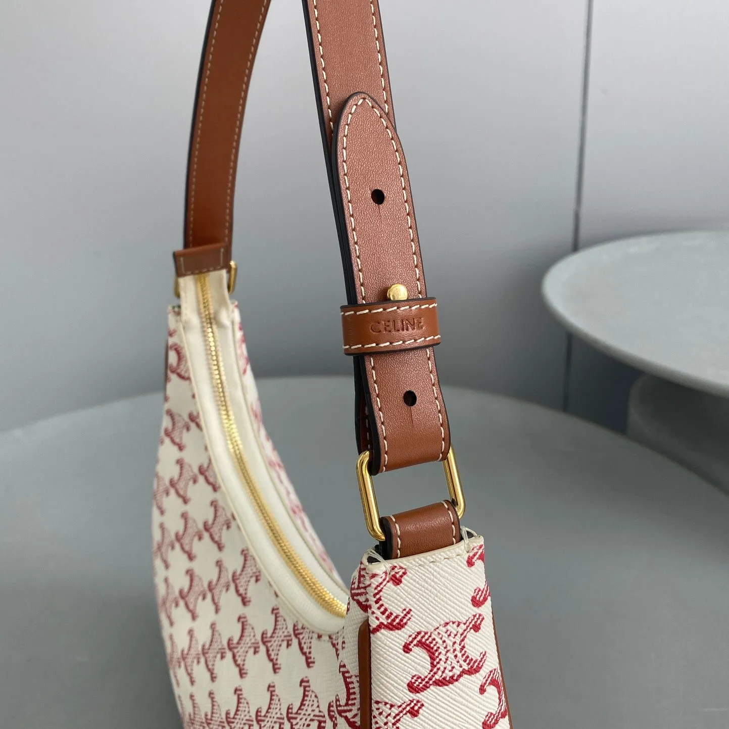 CE Ava Bag In Triomphe Canvas White/Red For Women 9in/23.5cm 