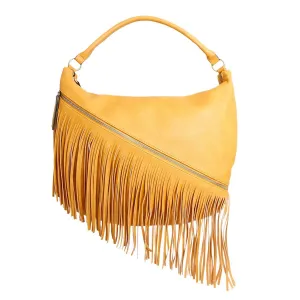 Diagonal Fringe Hobo Bag - Mustard