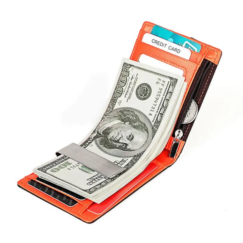 Lexington Slim Leather Wallet, Black / Orange