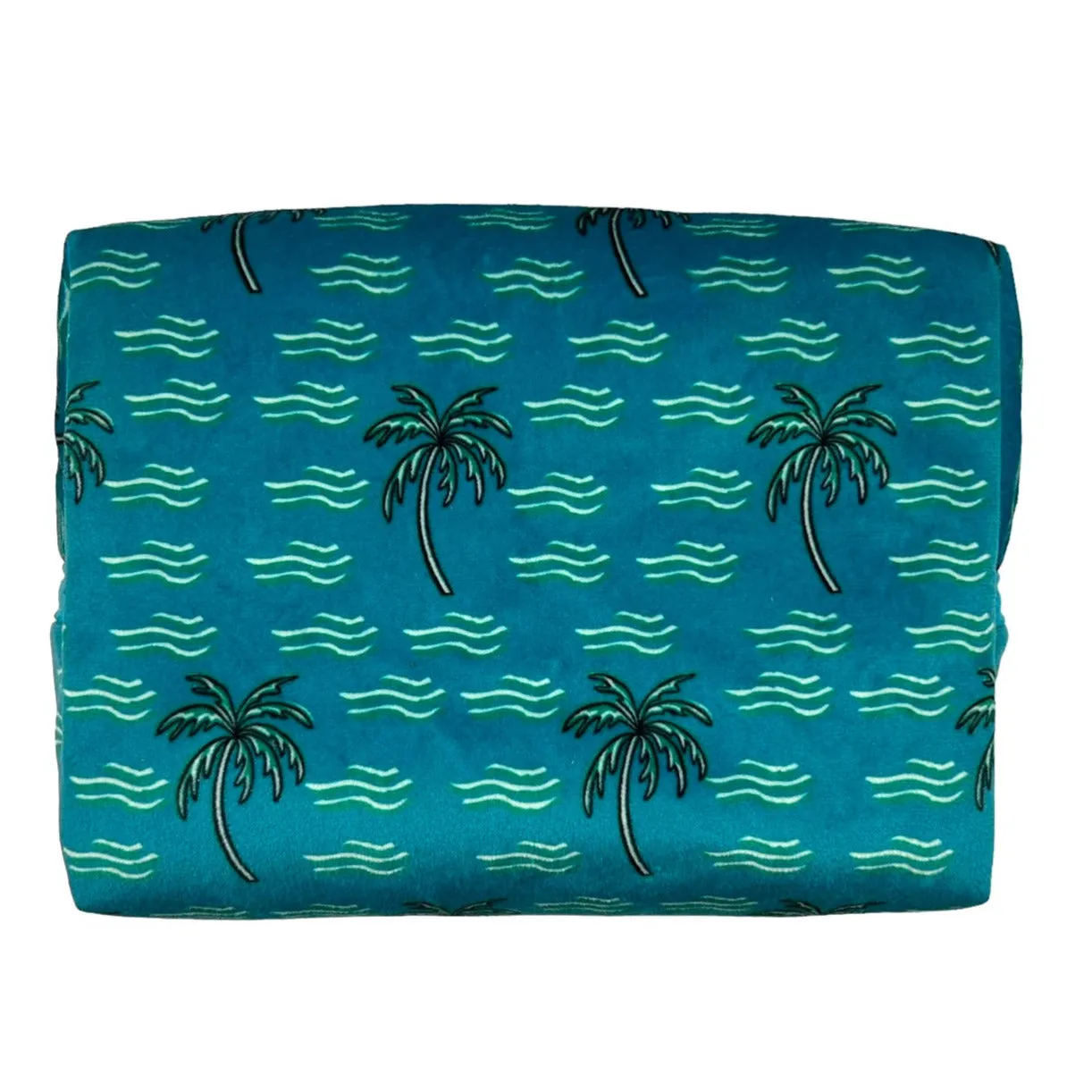 Teal palm tree make-up bag - recycled velvet, large and small