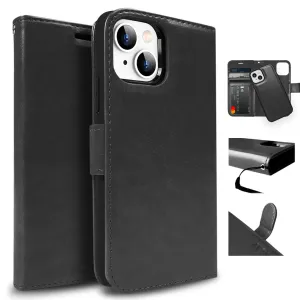 Tough On iPhone 14 Case Magnetic Detachable Leather Black