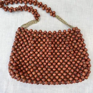 Vintage 60s Mod Brown Beaded Shoulder Bag, Made in Japan Walborg